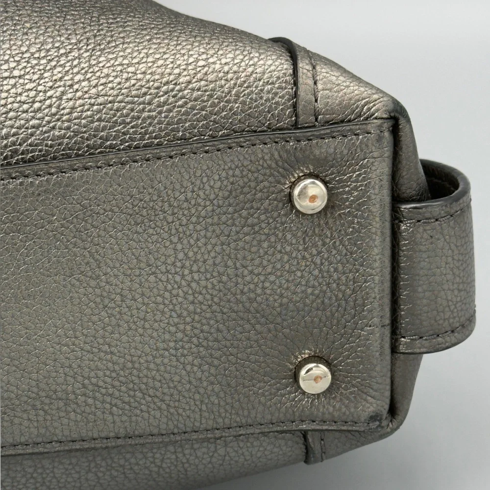 Coach Metallic Pebble‎ Leather Shoulder Bag Pewter Hobo Purse - Picture 12 of 16